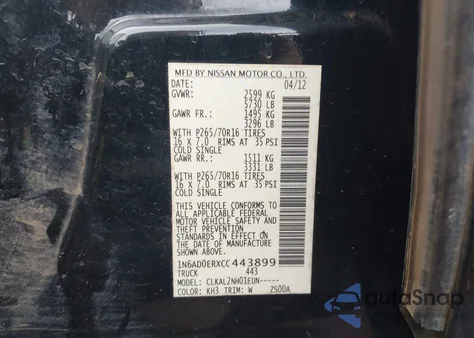 2012 Nissan Frontier Sv from USA, damaged, VIN 1N6AD0ERXCC443899